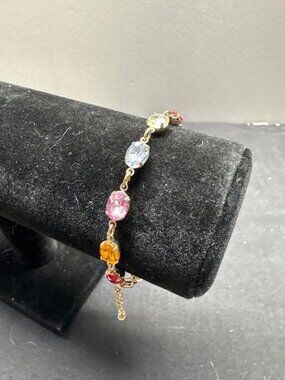 Avon NRT Gold-Tone Bracelet Multi-Color Gemstones Adjustable Length Lobster Clas